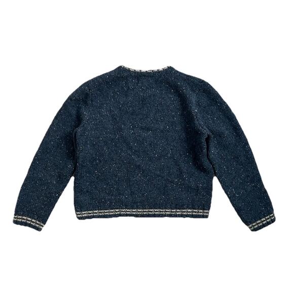 Les Tricots Boz International 100% Lambs Wool Knit Vintage Sweater Navy Blue Med - Picture 7 of 7